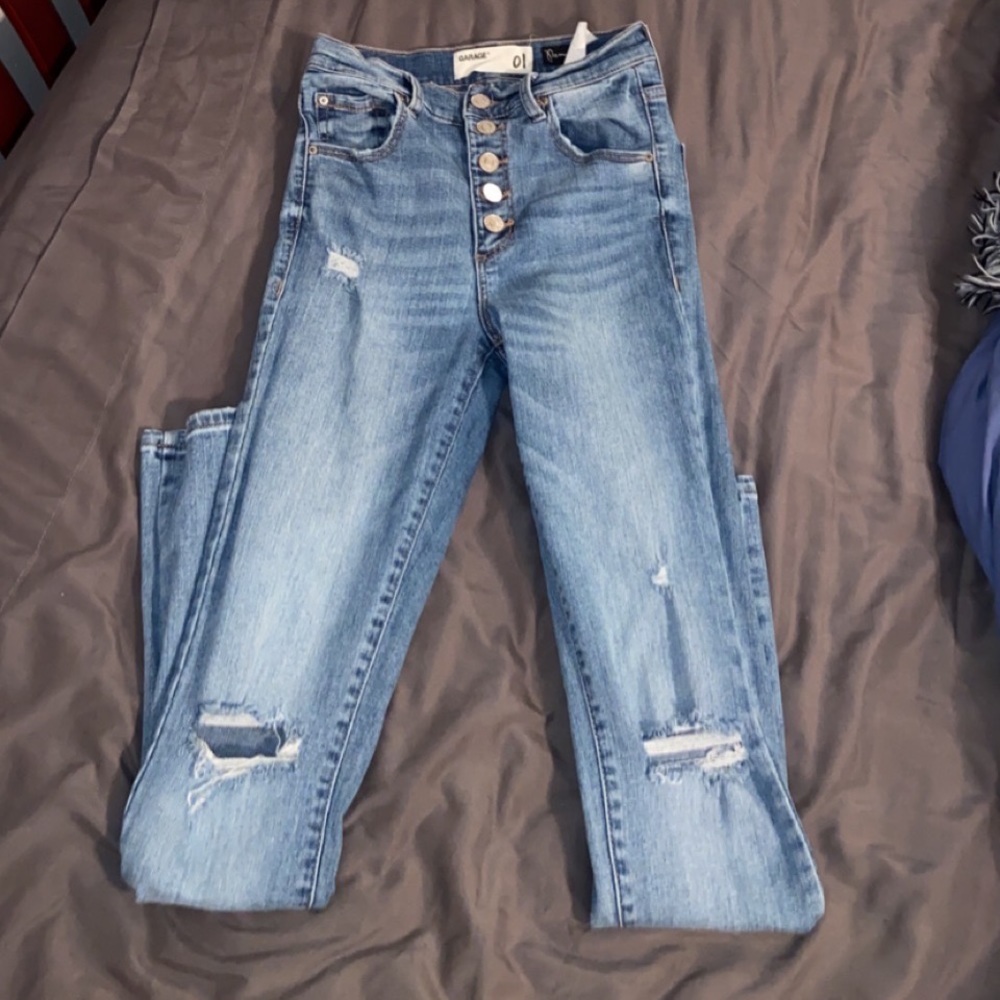 Garage medium wash distressed skinny jeans